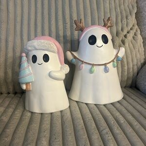 Holiday Ghost Christmas Figurines with Pastel Accents